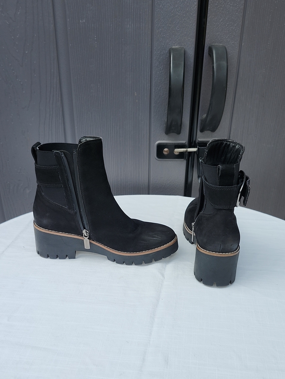 Dalia ( BLONDO ) Black Chunky Lug Heel Ankle Boots